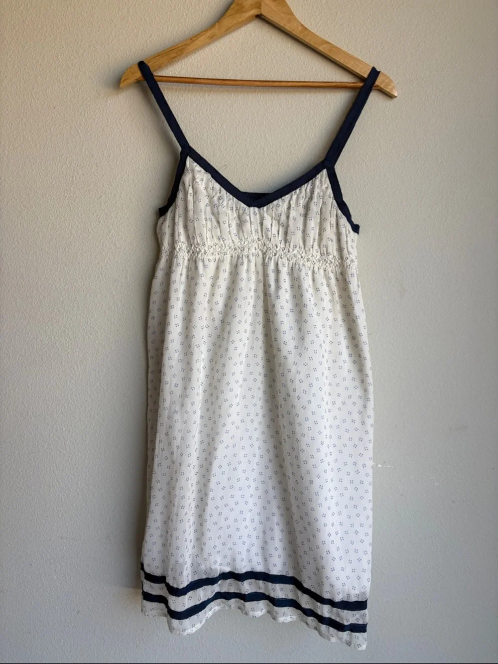 Ecoté Women’s Navy Trim White Cotton dress 100% cotton lining